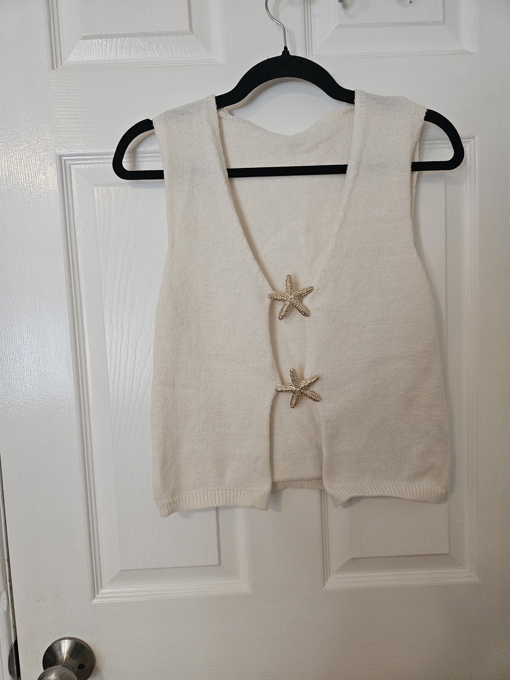2/$12 Cream Knit Sleeveless Vest with Gold Starfish